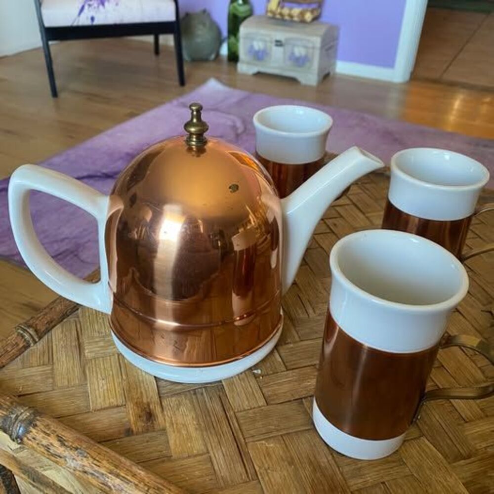 Baker Hart & Stuart Copper Coffee Set — Pot + 3 Mugs